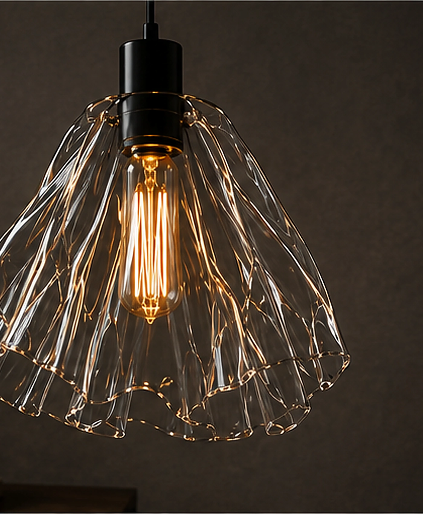 Visualização generativa da luminária FLOW com cúpula de vidro acrílico moldada à mão